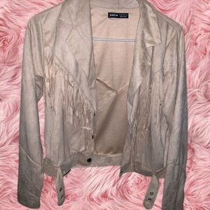 Boho fringe faux suede jacket